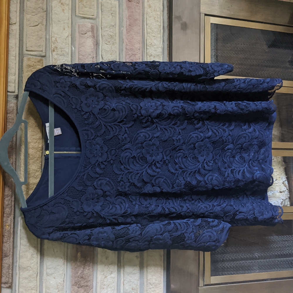 Blue Mixed Media Lace Blouse